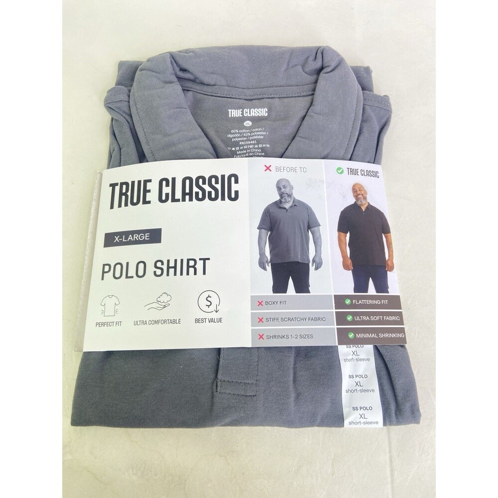 True Classic Classic Polo Shirt Men's Size XL Carbon Gray Short Sleeve